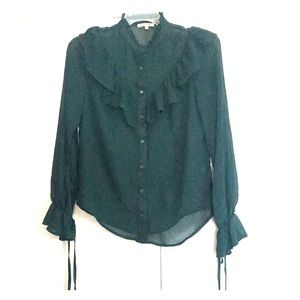 Dark green, long sleeve blouse.